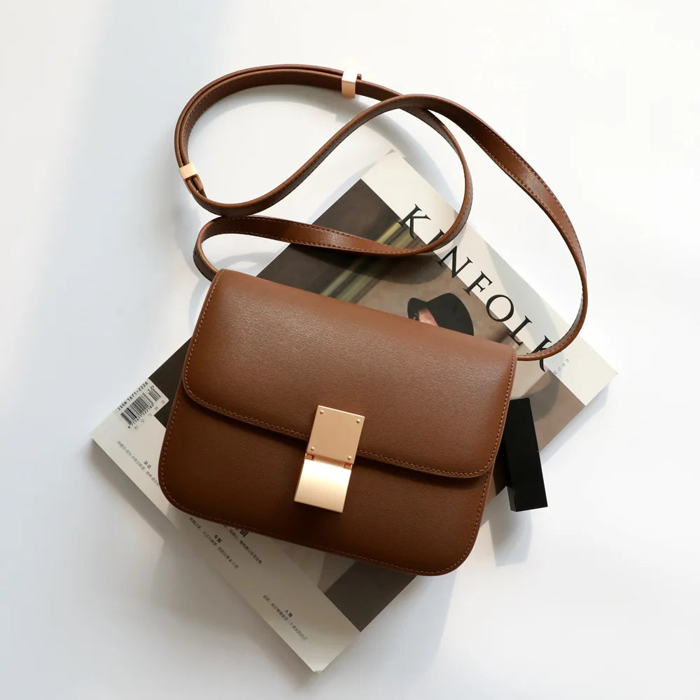 Petit sac carré en cuir véritable – style tofu 2025