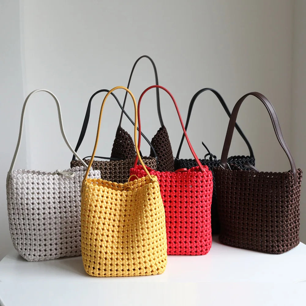 Tote Bag en Nylon Tissé avec Détails en Cuir